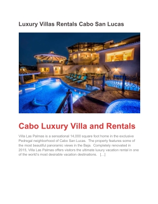 Luxury Villas Rentals Cabo San Lucas, Mexico - Villa Las Palmas