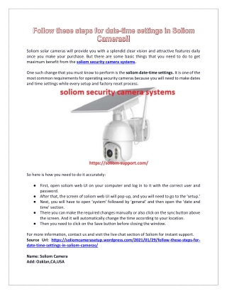 Follow these steps for date-time settings in Soliom Cameras