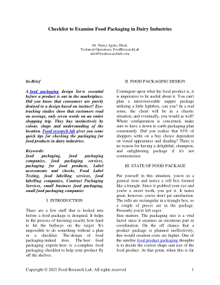 Checklist to examine Food Packaging in Dairy Industries| Foodresearchlab