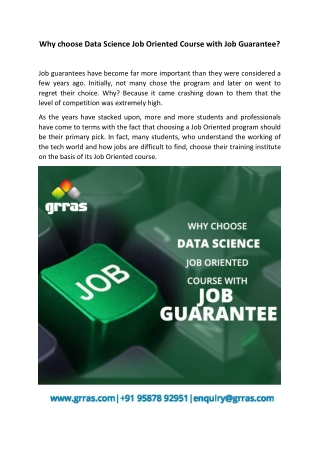Why choose Data Science Job Oriented Course with Job Guarantee?