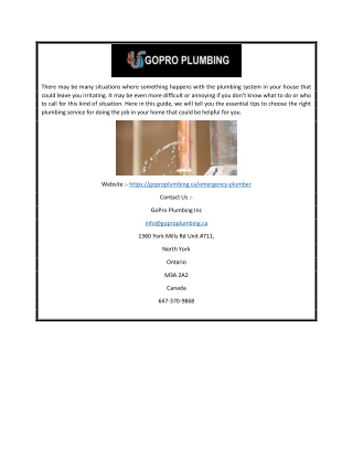 Emergency plumber services toronto | Goproplumbing.ca