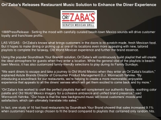 Ori’Zaba’s Releases Restaurant Music Solution to Enhance the Diner Experience