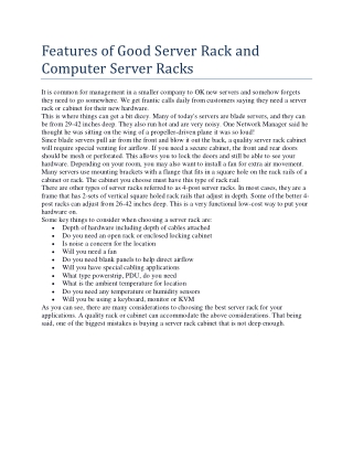 Features of Good Server Rack and Computer Server Racks