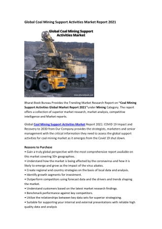 Global Coal Mining Support Activities Market Report 2021