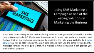 Using SMS Marketing a Campaign as one of the Leading Solutions in Marketing the Business