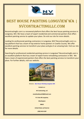 Best House Painting Longview WA  Nvcontractingllc.com