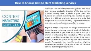 How To Choose Best Content Marketing Services