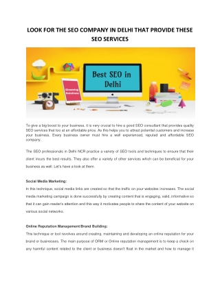 LOOK FOR THE SEO COMPANY IN DELHI THAT PROVIDE THESE SEO SERVICES