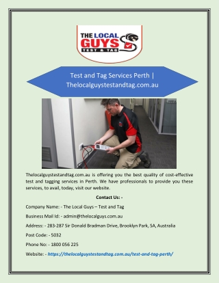 Test and Tag Services Perth | Thelocalguystestandtag.com.au