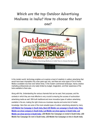 Which are the top Outdoor Advertising Mediums in India? How to choose the best one?