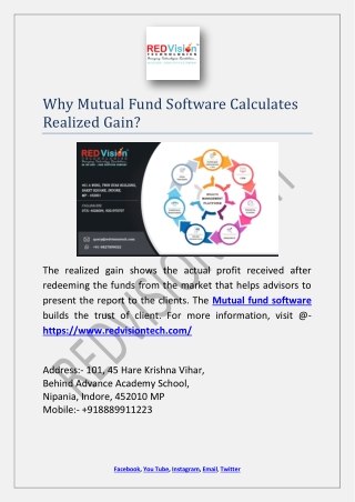 Why Mutual Fund Software Calculates Realized Gain?