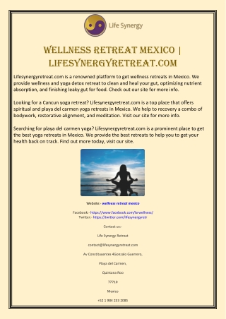 Wellness Retreat Mexico | Lifesynergyretreat.com