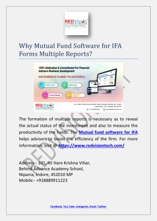 Why Mutual Fund Software for IFA Forms Multiple Reports?