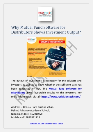 Why Mutual Fund Software for Distributors Shows Investment Output?