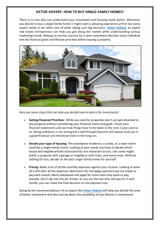 VICTOR VICKERY- HOW TO BUY SINGLE-FAMILY HOMES?