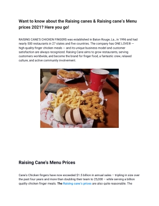 Want to know about the raising canes; raising cane’s menu prices 2021