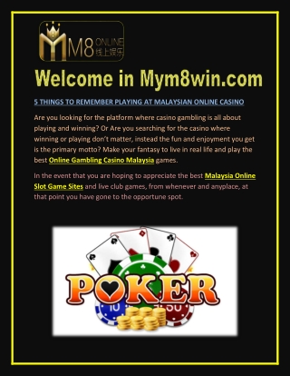 Play Malaysian Online Casino Games at Mym8win.com