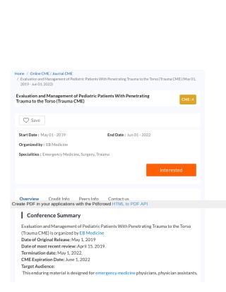 Evaluation and Management of Pediatric Patients With Penetrating Trauma to the Torso | Register for Trauma CME Online on