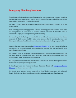 Emergency Plumbing Solutions