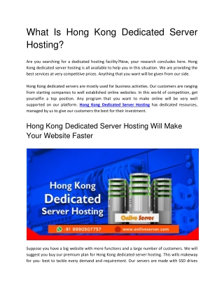 Hong Kong Dedicated Server Hosting