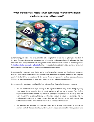 What are the social media survey techniques followed by a digital marketing agency in Hyderabad?