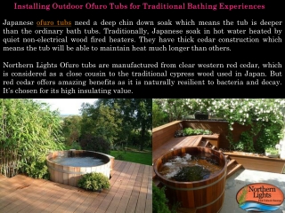 Installing Outdoor Ofuro Tubs - Northern Lights Cedar Tubs