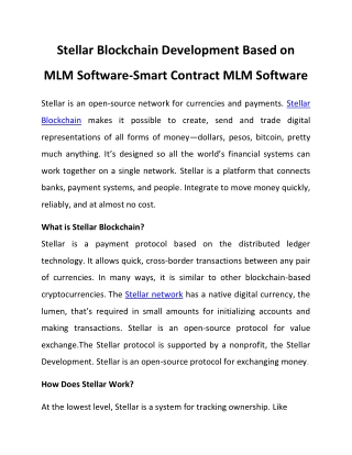 Stellar Blockchain Development Based on MLM Software-Smart Contract MLM Software