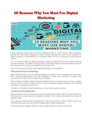 10 Reasons Why You Must Use Digital Marketing