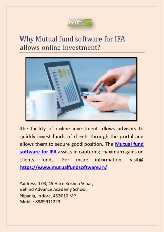 Why Mutual fund software for IFA allows online investment?