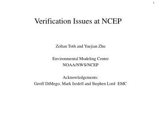 Verification Issues at NCEP