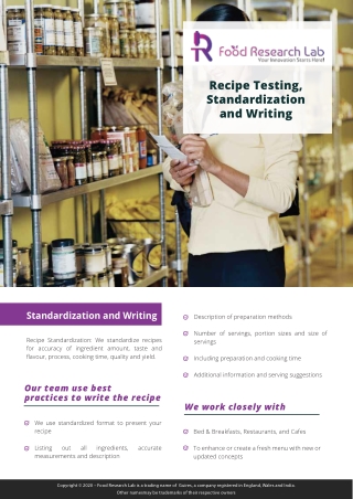 Recipe Testing Standardization and Writing Services | Foodresearchlab