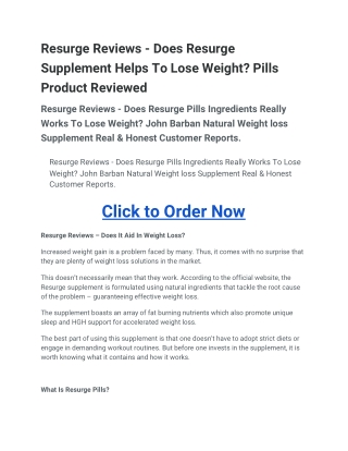Resurge Reviews - Does Resurge Supplement Helps To Lose Weight?
