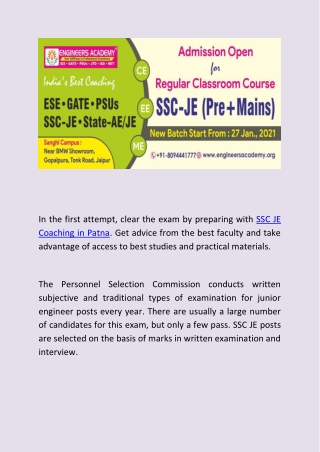 Best SSC JE Coaching in Patna