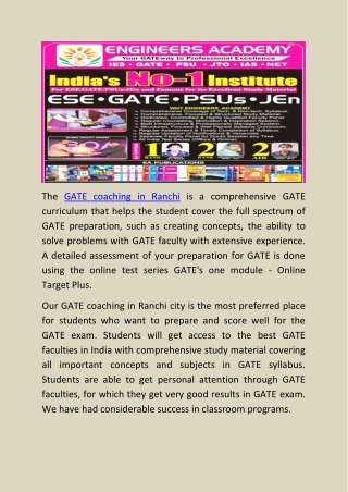 Ideal GATE Coaching in Ranchi