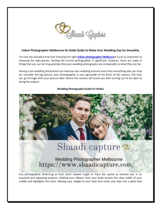 Indian Photographer Melbourne for Bride Guide to Make Your Wedding Day Go Smoothly