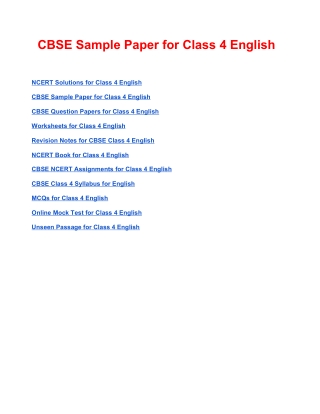 CBSE Sample Paper for Class 4 English Based on Revised CBSE Syllabus 2020-21