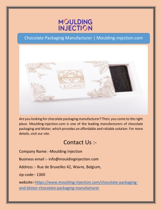 Chocolate Packaging Manufacturer | Moulding-injection.com