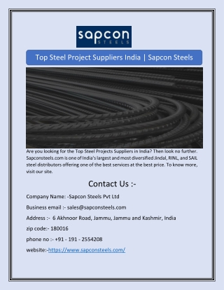 Top Steel Project Suppliers India | Sapcon Steels