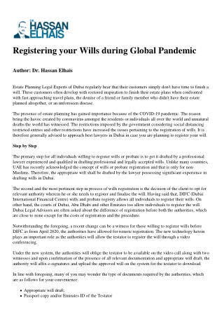 Registering your Wills during Global Pandemic