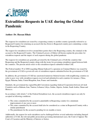 Extradition Requests in UAE during the Global Pandemic