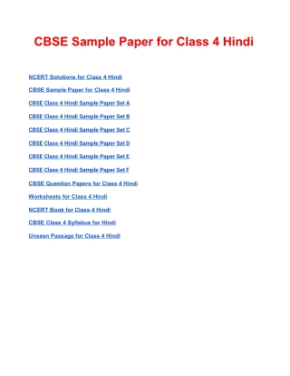 CBSE Sample Paper for Class 4 Hindi Based on Revised CBSE Syllabus 2020-21