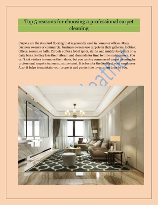 Top 5 reasons for choosing a professional carpet cleaning