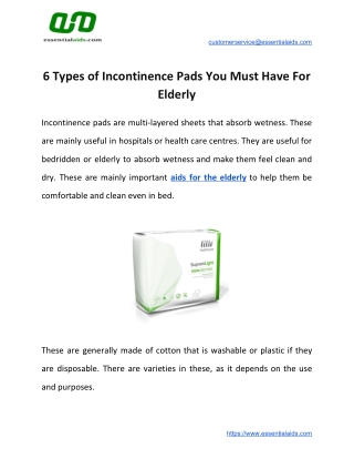 6 Types of Incontinence Pads You Must Have For Elderly