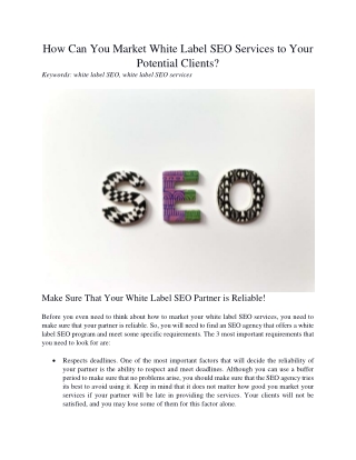 How Can You Market White Label SEO Services to Your Potential Clients