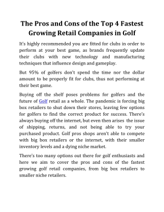 The Pros and Cons of the Top 4 Fastest Growing Retail Companies in Golf