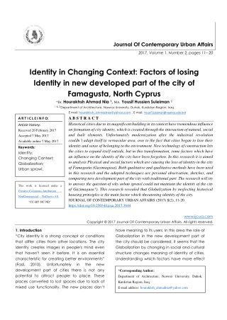 Identity in Changing Context: Factors of losing Identity in new developed part of the city of Famagusta, North Cyprus