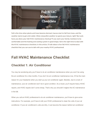 HVAC Maintenance Checklists