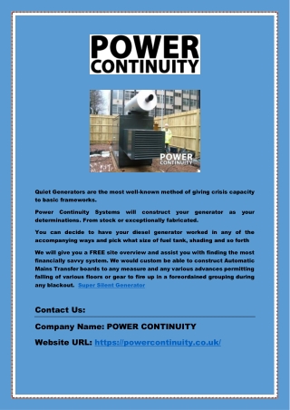 Super Silent Generator | powercontinuity.co.uk