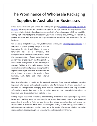 The Prominence of Wholesale Packaging Supplies in Australia for Businesses