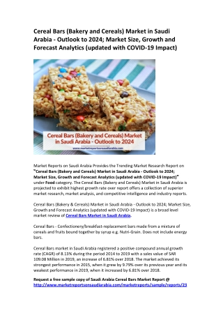 Cereal Bars (Bakery and Cereals) Market in Saudi Arabia - Outlook to 2024
